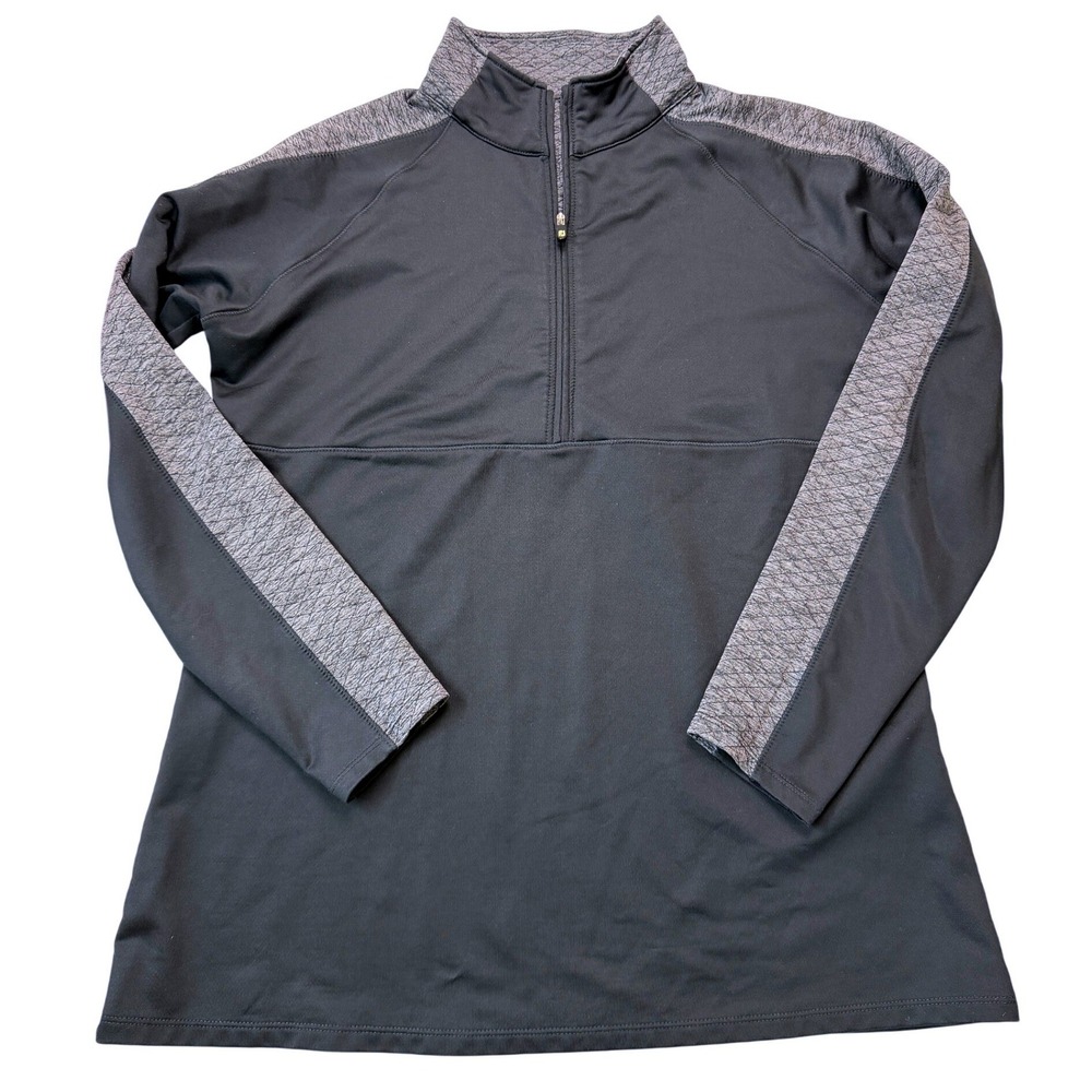 FootJoy Quarter Zip Pullover Women Large Black Gray Quilted Trim‎ Golf Athletic
